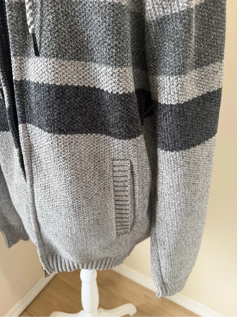 Men's Hooded Zip Sweater in Gray with Stripe Accents